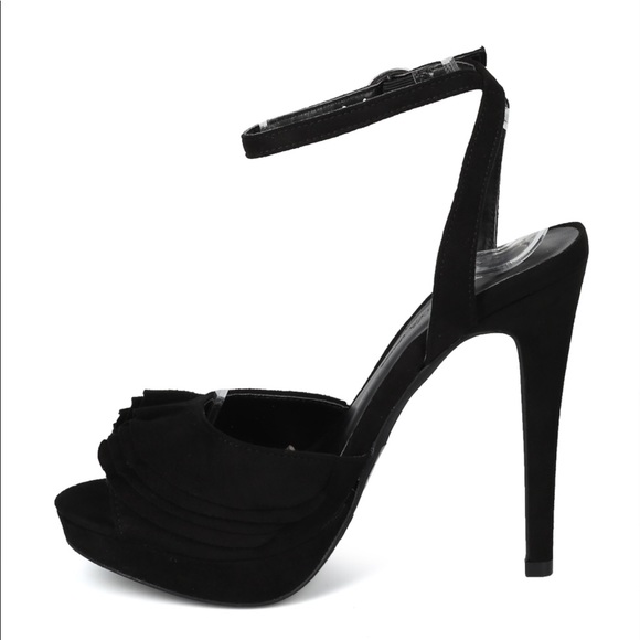 Black Ankle Strap Peep Toe Heels Sandals - Picture 4 of 5